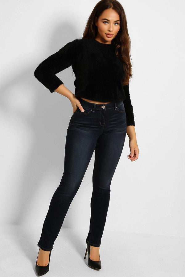 Yellow Stitch Details Navy Denim Jeans-SinglePrice