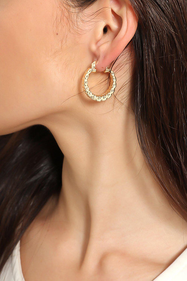 Gold Hammered Pattern Hoops - SinglePrice