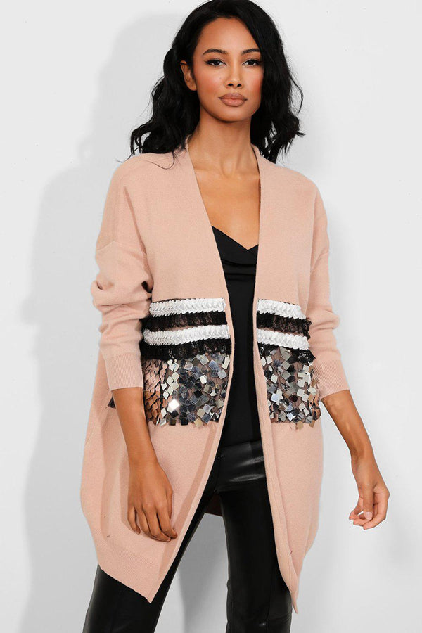 Apricot Sequin Detail Soft Knit Cardigan-SinglePrice