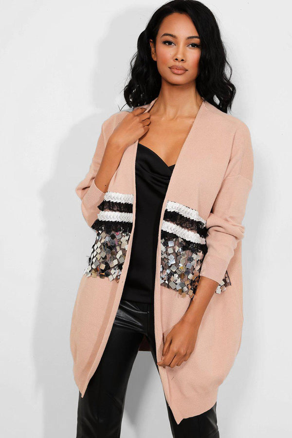 Apricot Sequin Detail Soft Knit Cardigan-SinglePrice