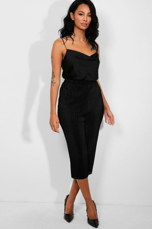 Black Pleated Cropped Trousers-SinglePrice