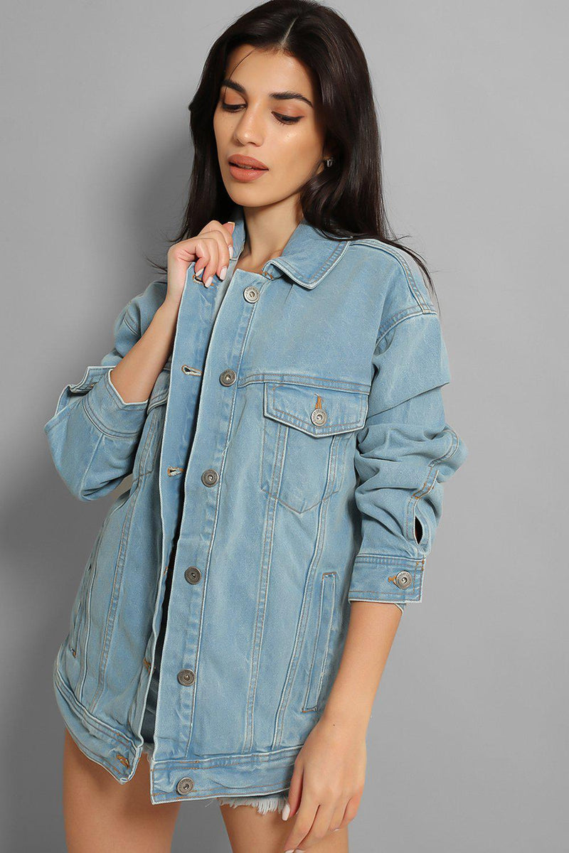 Sky Blue Denim Boyfriend Jacket-SinglePrice