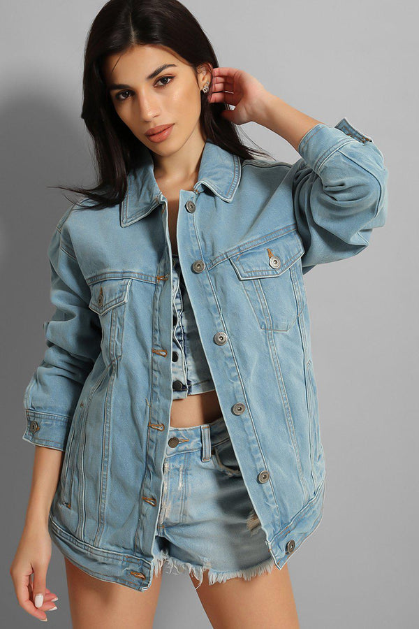 Sky Blue Denim Boyfriend Jacket-SinglePrice