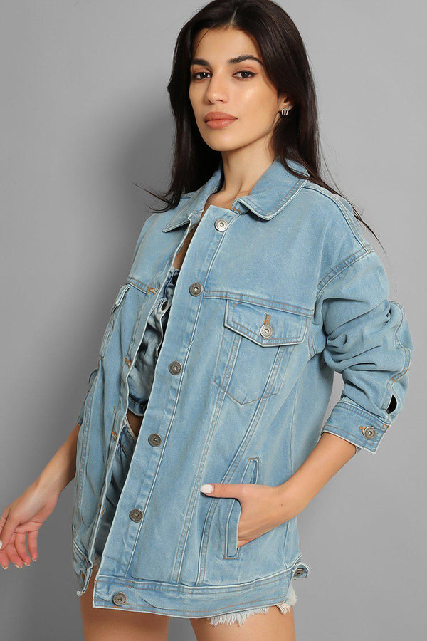 Sky Blue Denim Boyfriend Jacket-SinglePrice