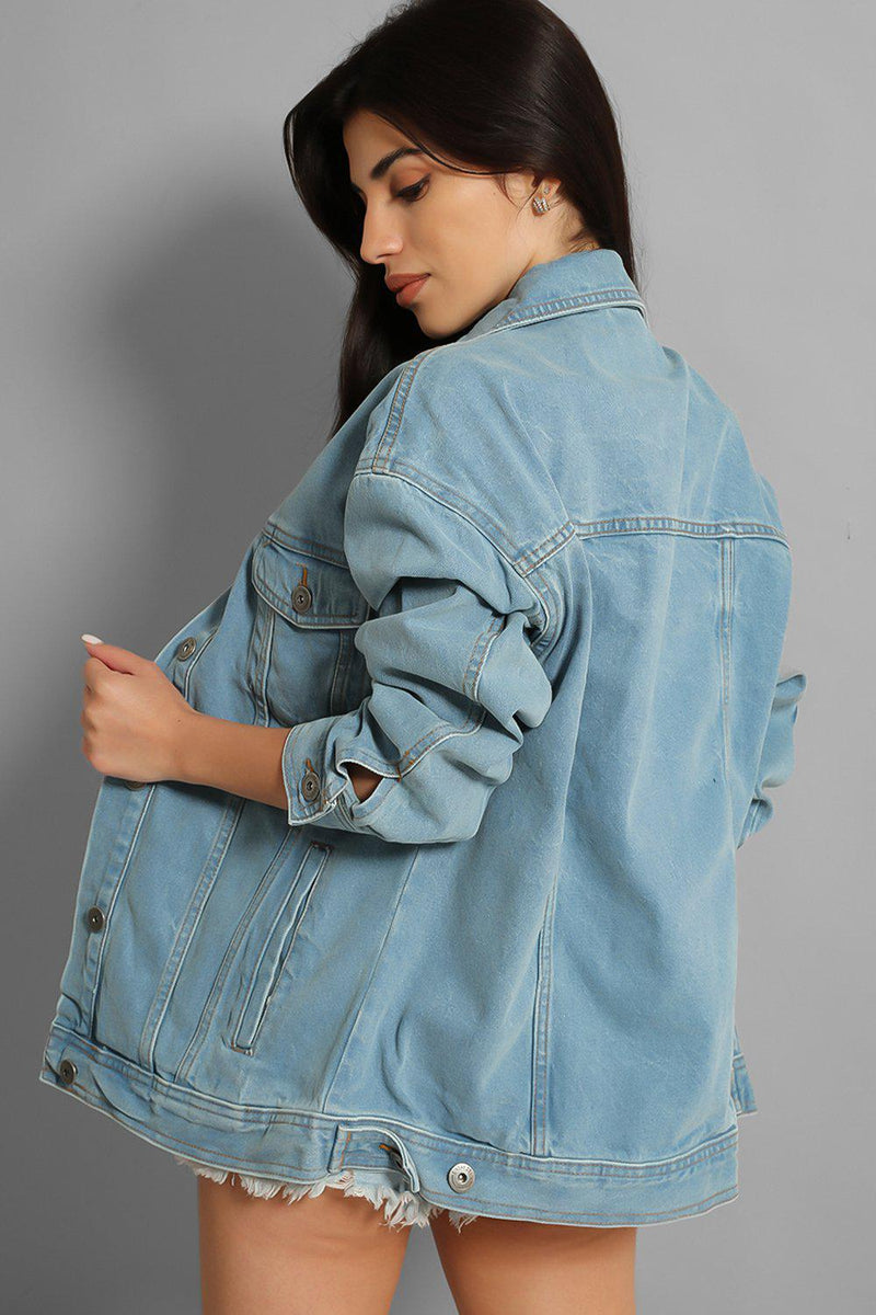 Sky Blue Denim Boyfriend Jacket-SinglePrice