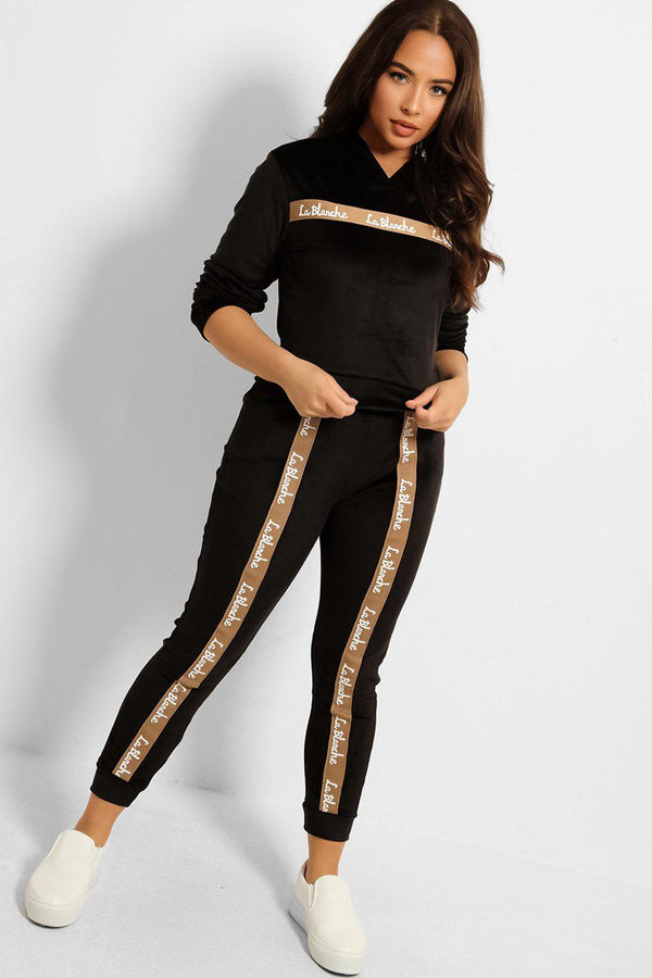 Logo Stripe Crushed Velour Tracksuit-SinglePrice