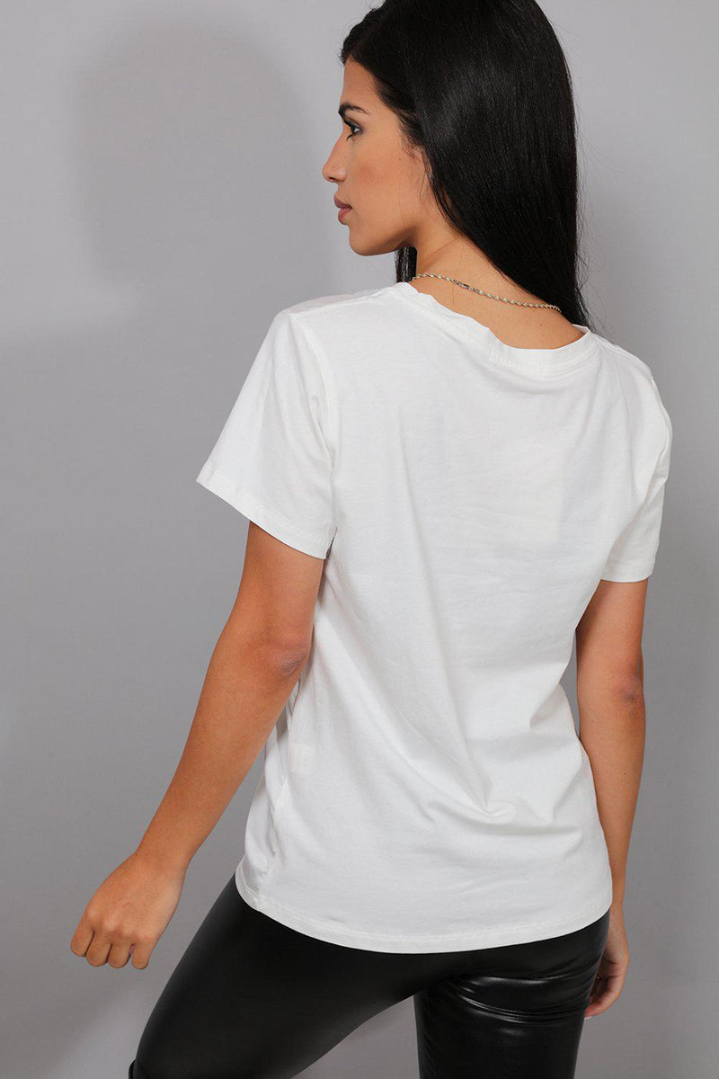 White Satin Scarf Print T-Shirt - SinglePrice