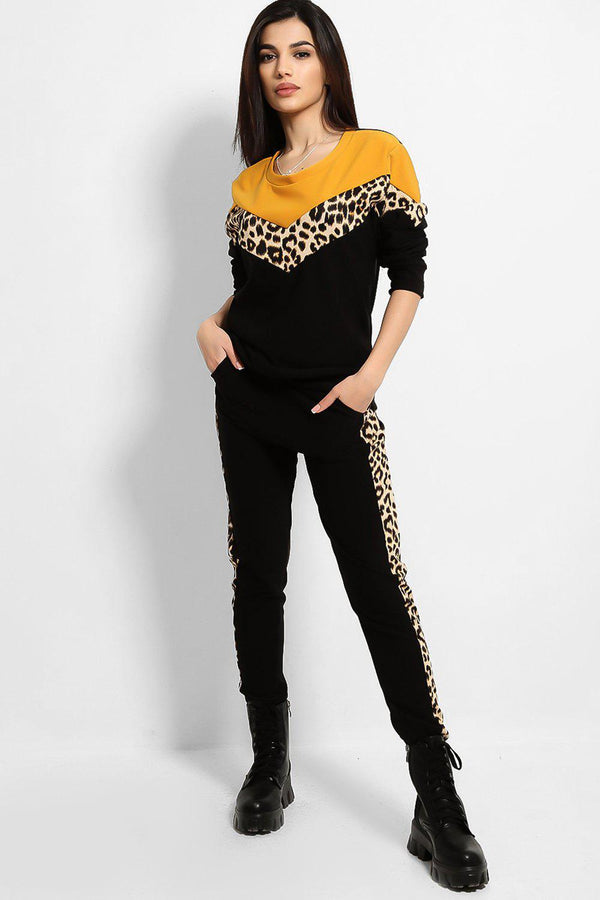 Mustard Leopard Print Panels 2 Piece Tracksuit - SinglePrice