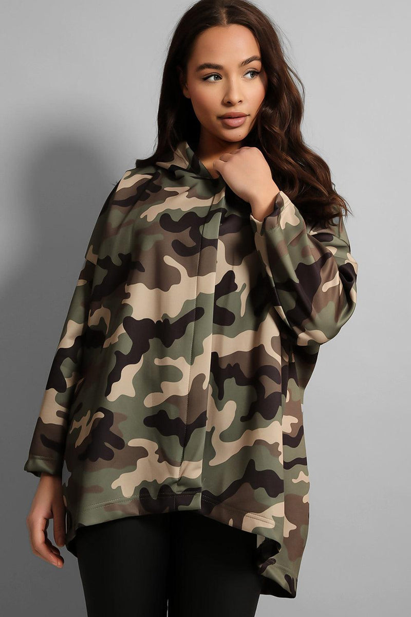 Camouflage Print Dip Hem Star Back Lightweight Jacket-SinglePrice