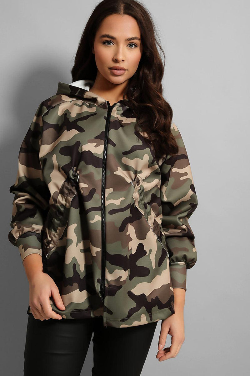 Camouflage Print Drawstring Front Lightweight Jacket-SinglePrice