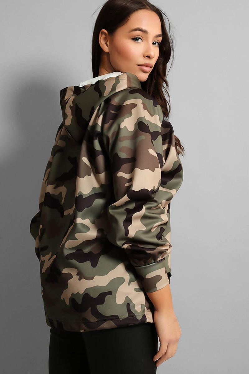 Camouflage Print Drawstring Front Lightweight Jacket-SinglePrice