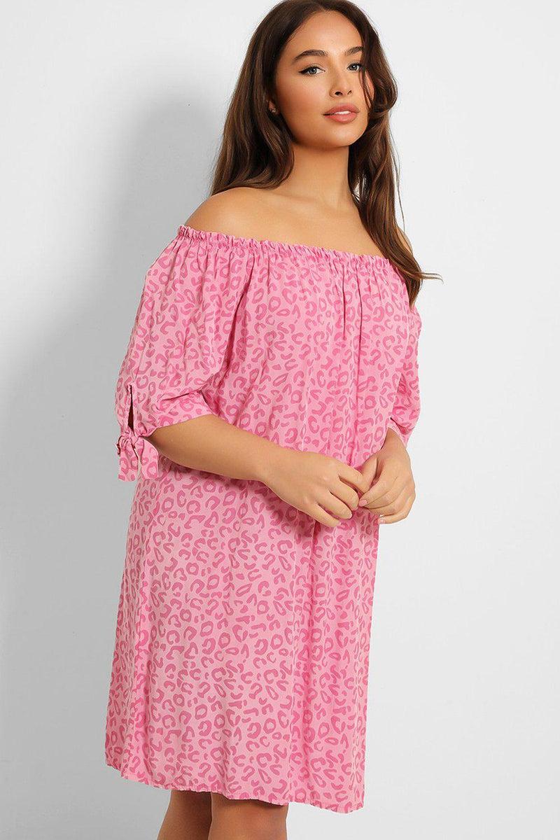 Leopard Print Off Shoulder Lazy Fit Dress-SinglePrice