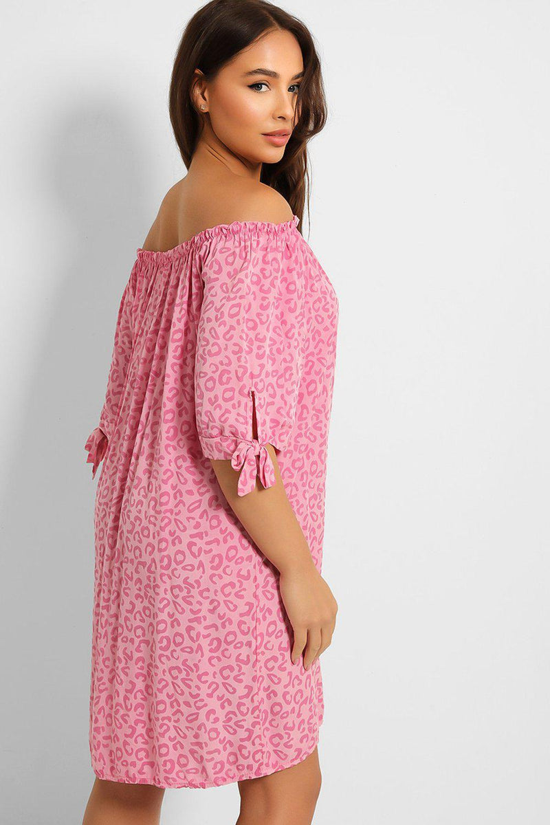 Leopard Print Off Shoulder Lazy Fit Dress-SinglePrice