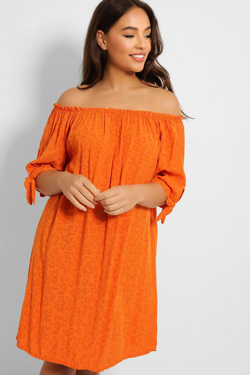 Leopard Print Off Shoulder Lazy Fit Dress-SinglePrice