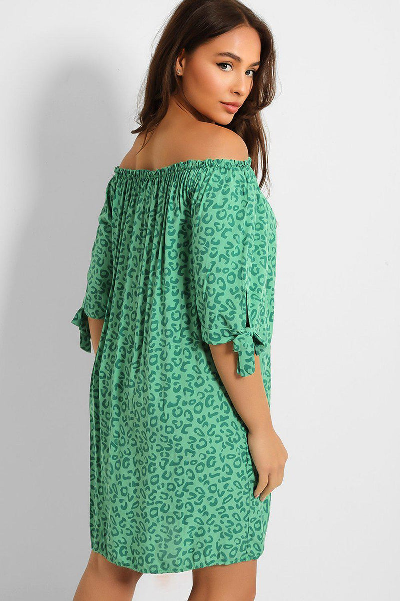 Leopard Print Off Shoulder Lazy Fit Dress-SinglePrice