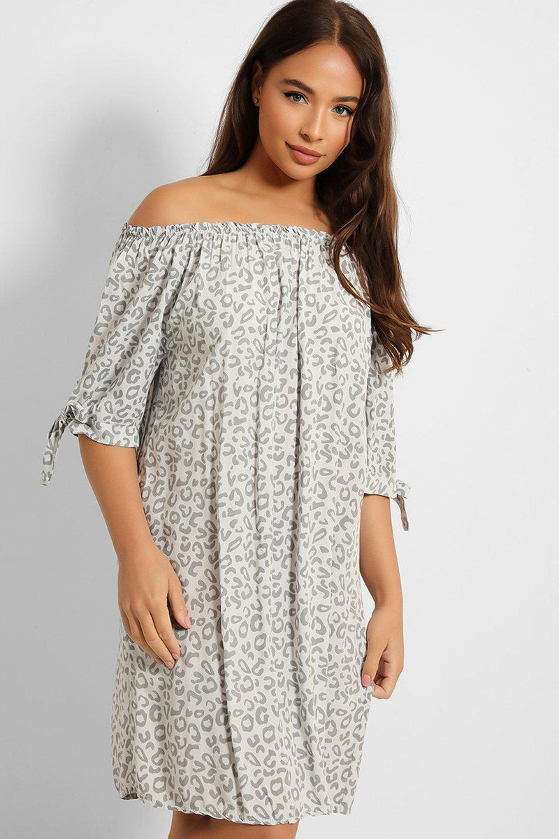 Leopard Print Off Shoulder Lazy Fit Dress-SinglePrice