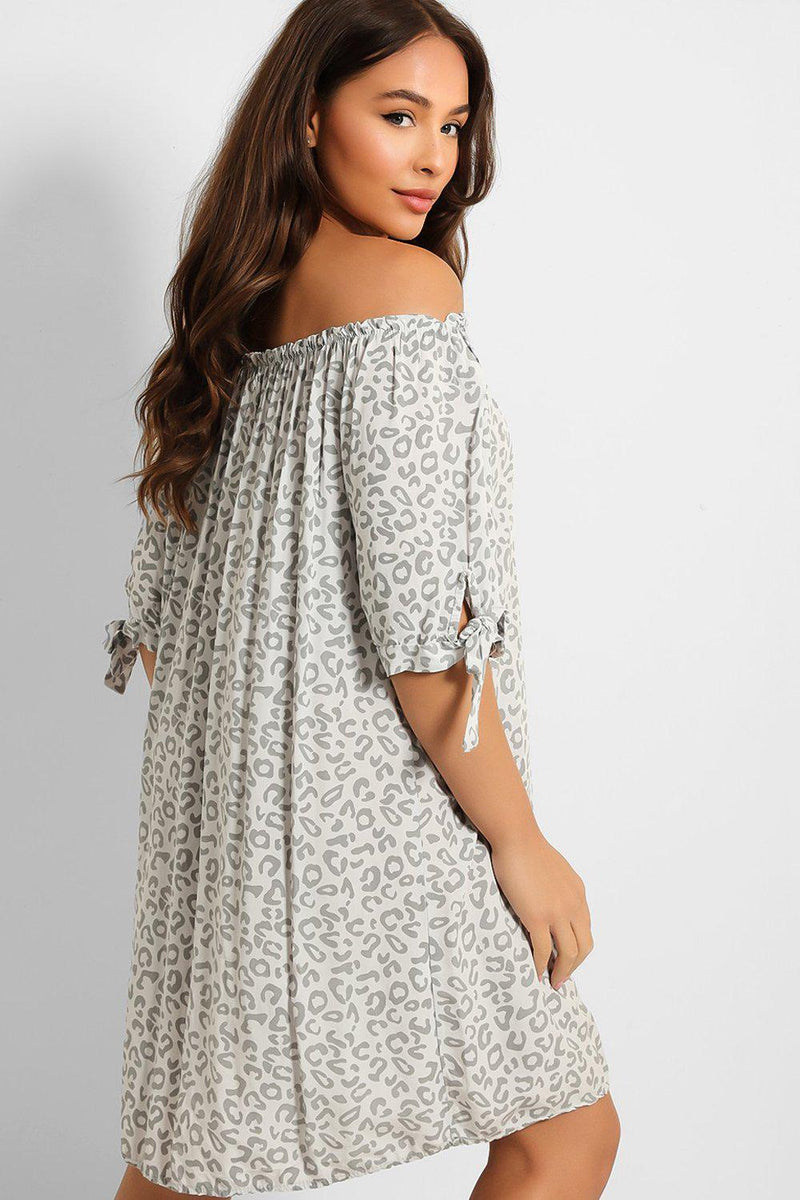 Leopard Print Off Shoulder Lazy Fit Dress-SinglePrice