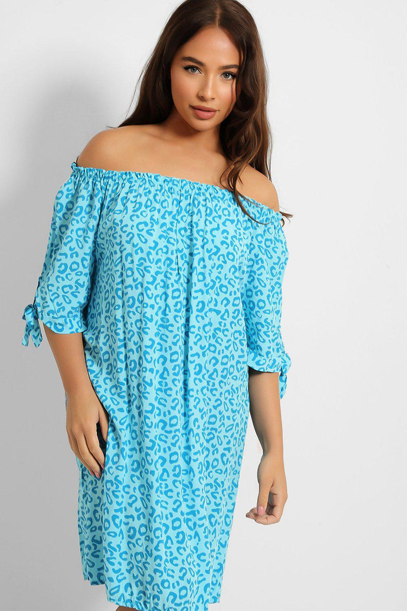 Leopard Print Off Shoulder Lazy Fit Dress-SinglePrice