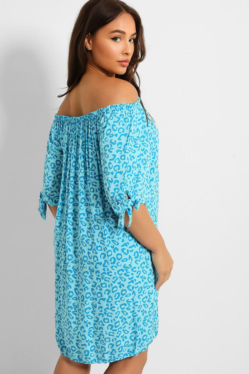 Leopard Print Off Shoulder Lazy Fit Dress-SinglePrice