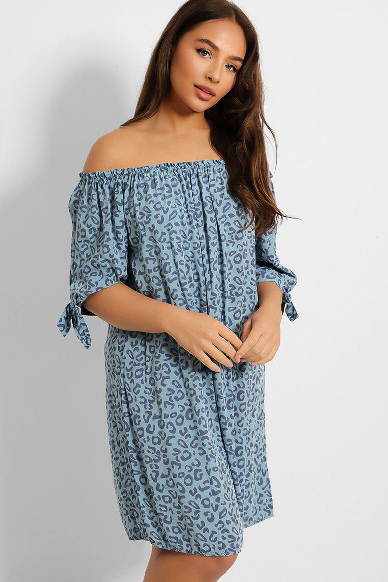 Leopard Print Off Shoulder Lazy Fit Dress-SinglePrice