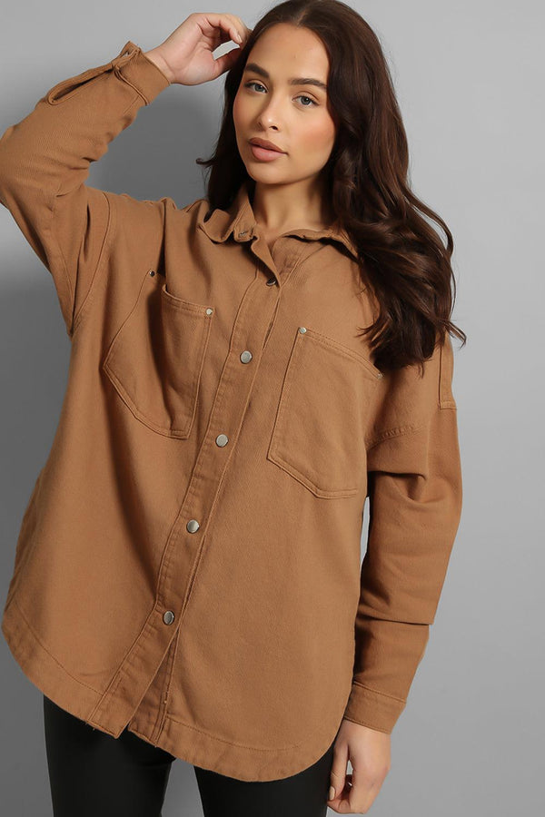 Corduroy Popper Buttoned Shirt-SinglePrice