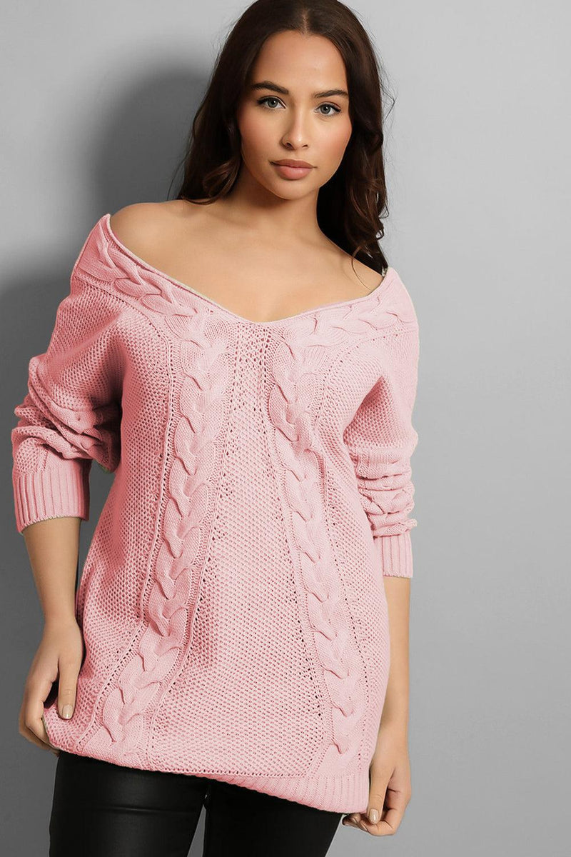 Braided Knit Deep Cut Long Pullover-SinglePrice