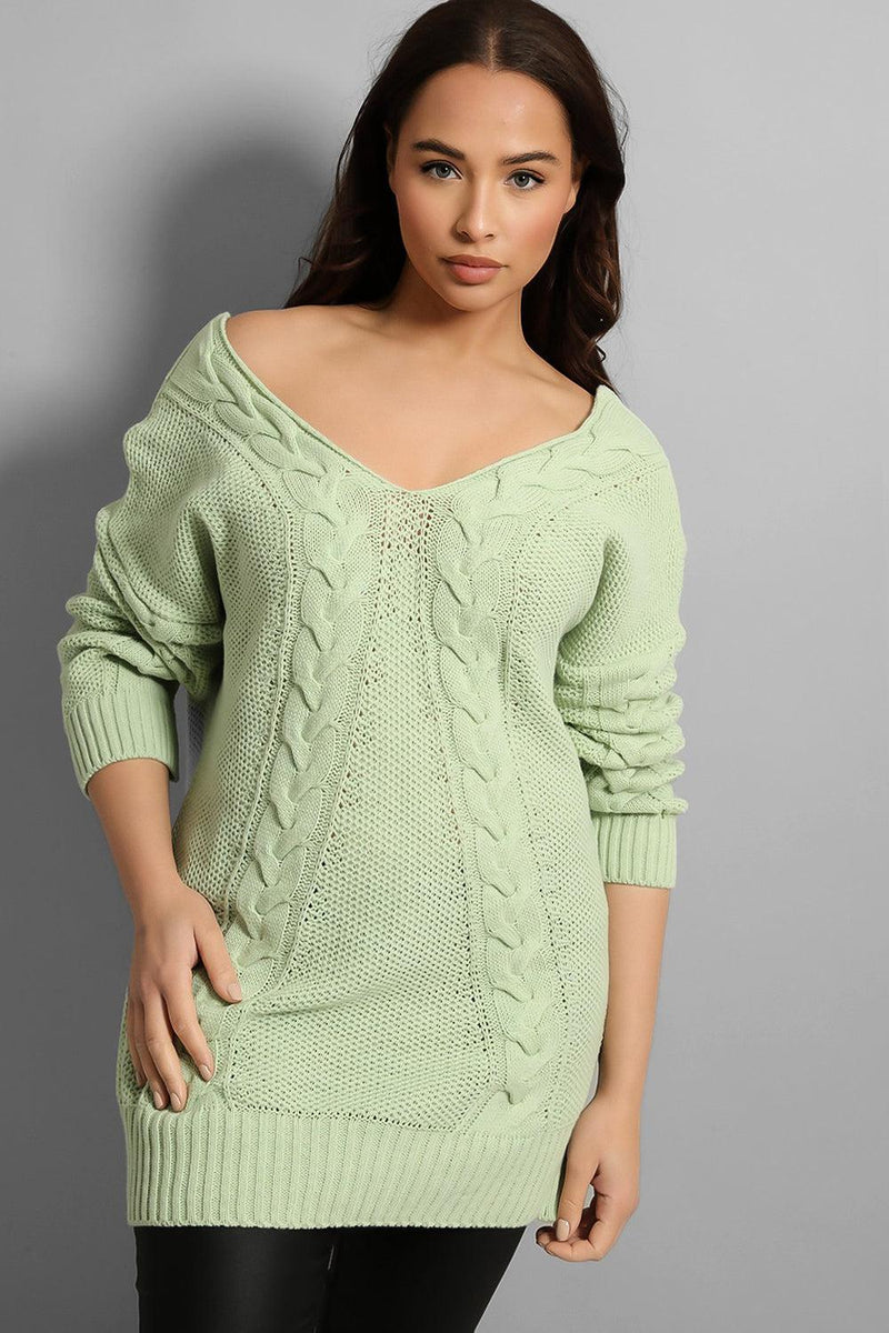 Braided Knit Deep Cut Long Pullover-SinglePrice