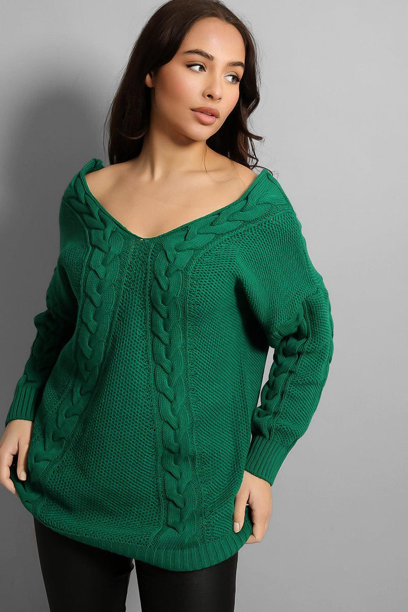 Braided Knit Deep Cut Long Pullover-SinglePrice