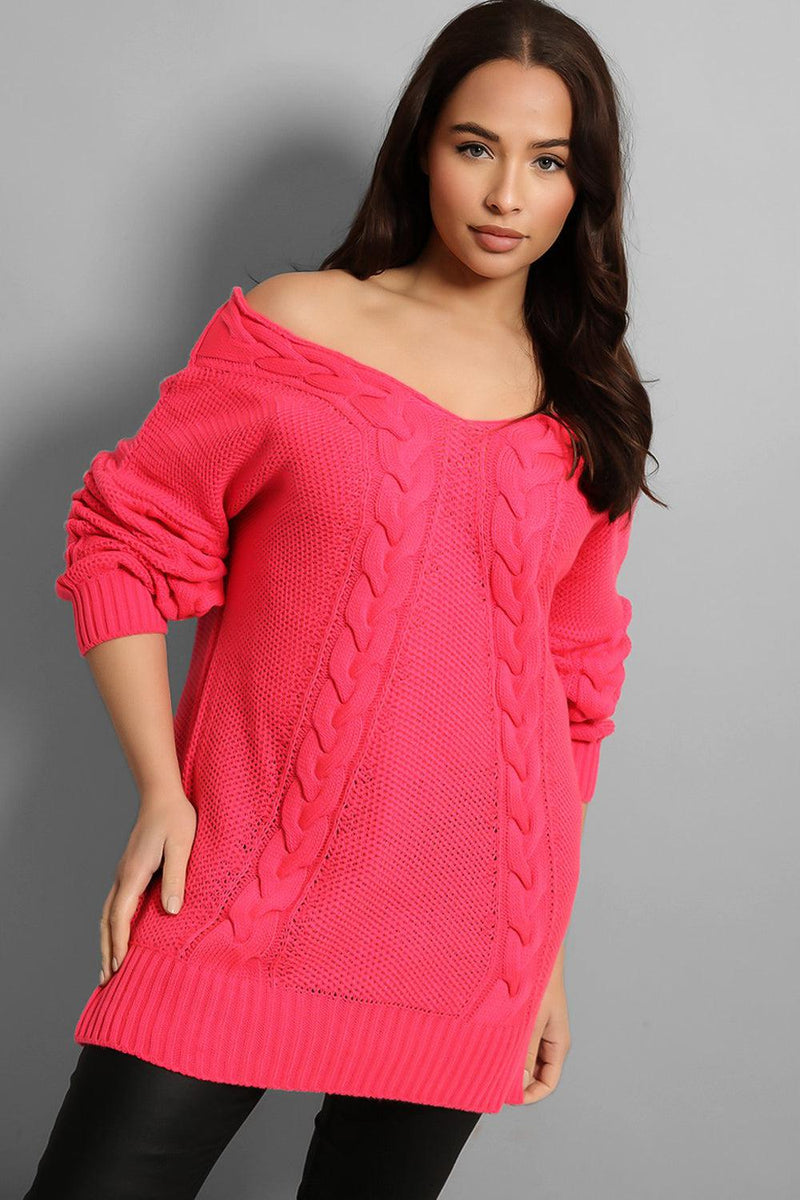 Braided Knit Deep Cut Long Pullover-SinglePrice