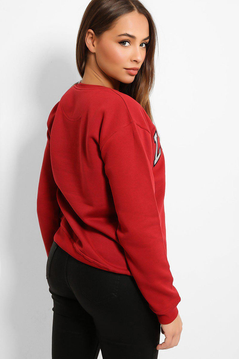 Burgundy White LONDON England Slogan Sweatshirt-SinglePrice