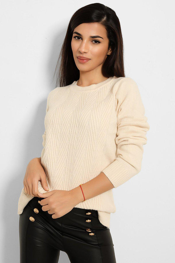 Cream zig Zag Knit Pullover-SinglePrice