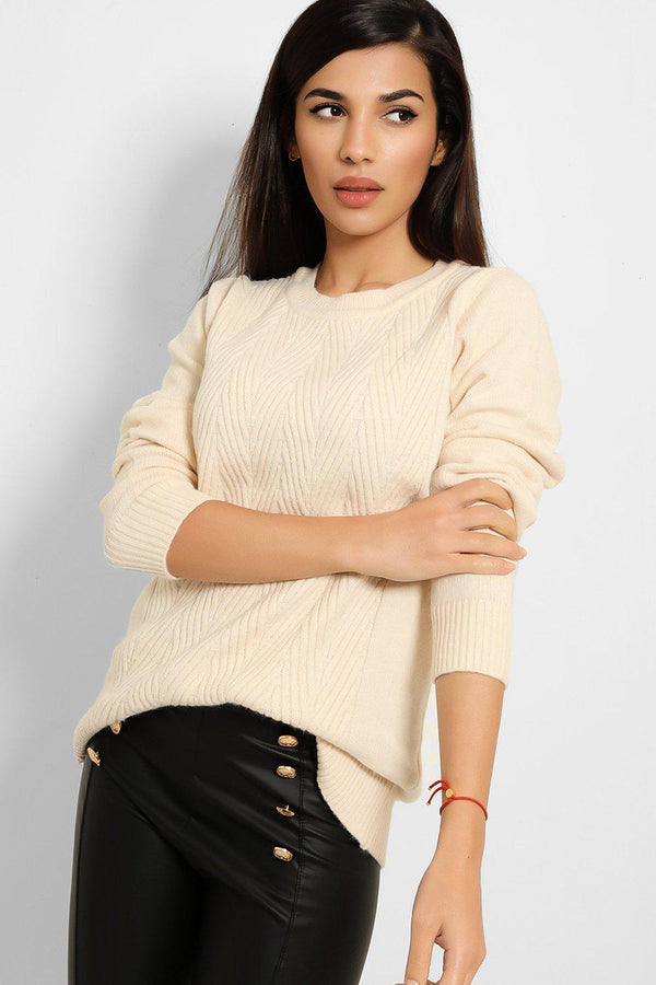 Cream zig Zag Knit Pullover-SinglePrice