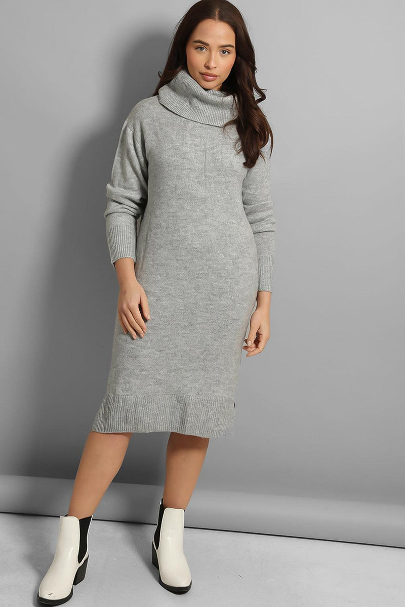 High Turtle Neck Soft Knit Jumper Dress-SinglePrice