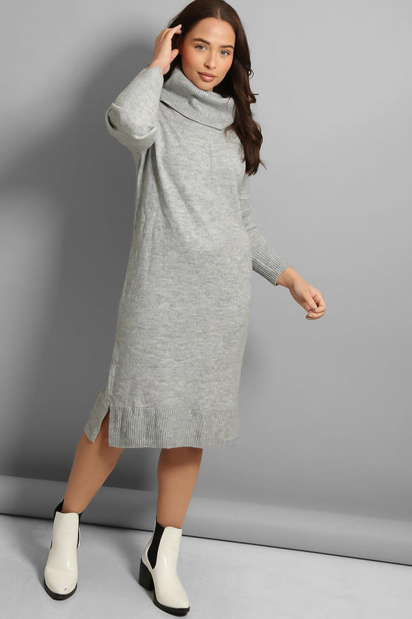 High Turtle Neck Soft Knit Jumper Dress-SinglePrice