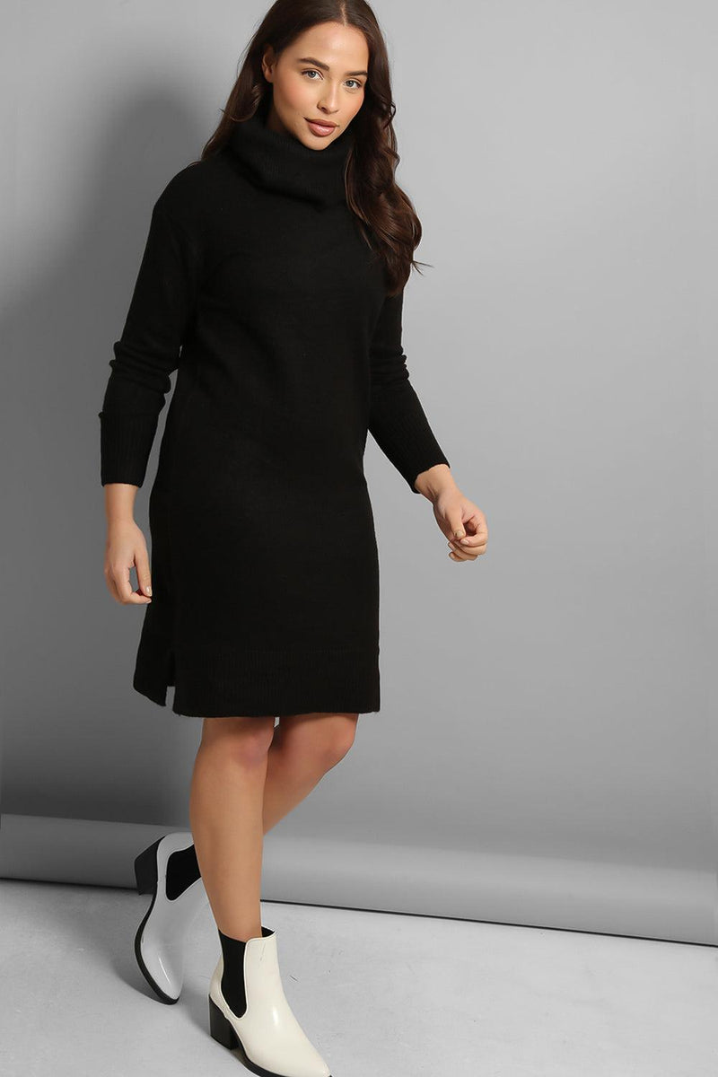 High Turtle Neck Soft Knit Jumper Dress-SinglePrice