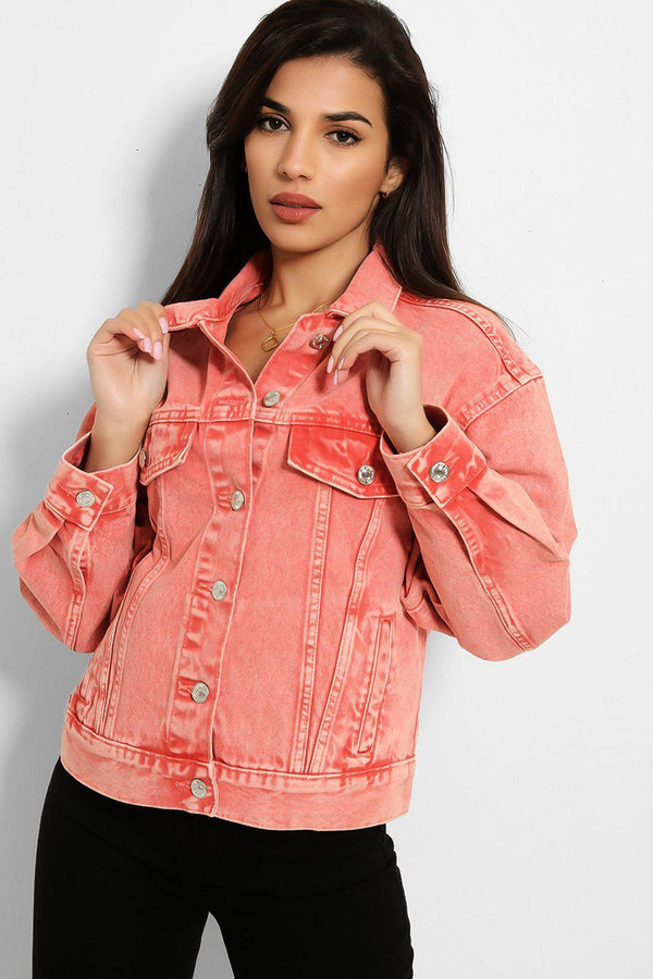 Coral Bleached Look Denim Jacket-SinglePrice