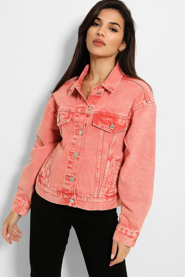 Coral Bleached Look Denim Jacket-SinglePrice