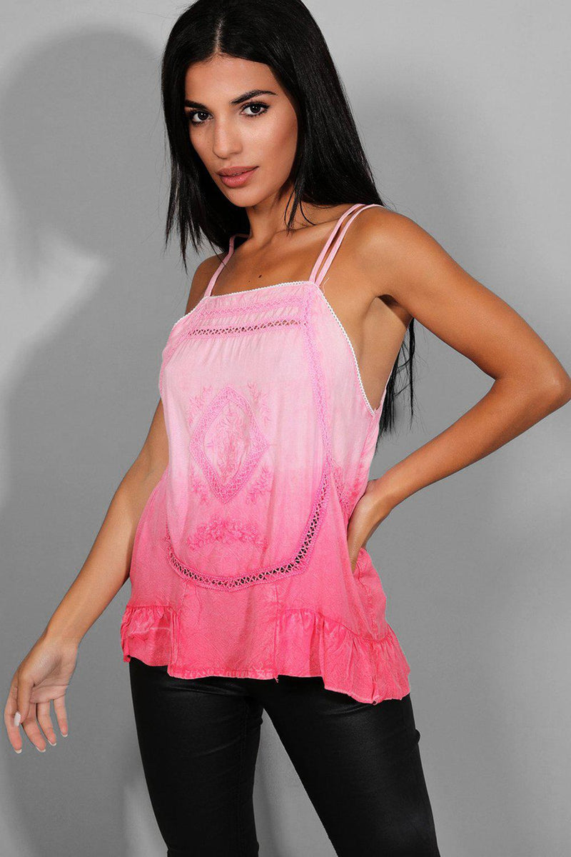 Pink Ombre Embroidered Cami Top - SinglePrice