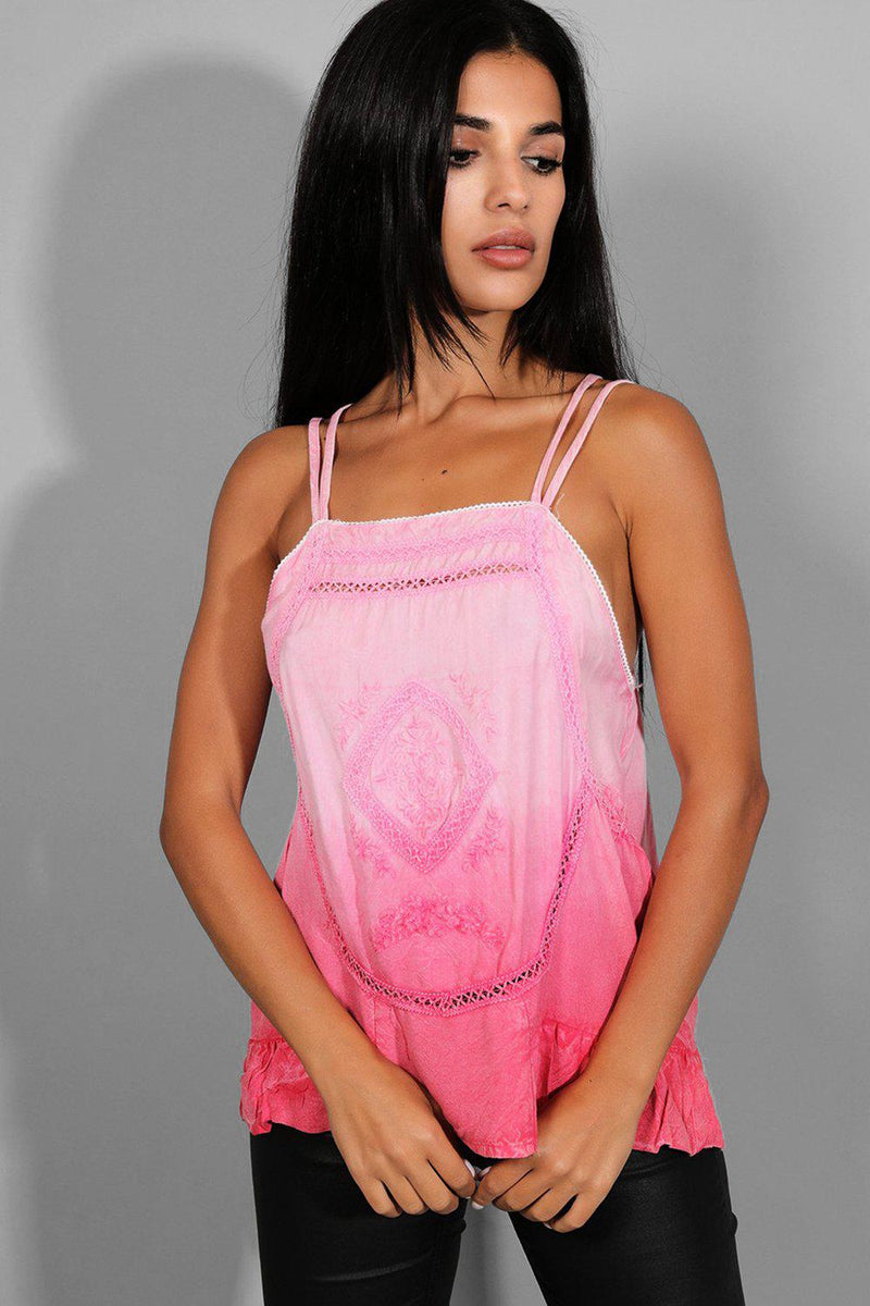 Pink Ombre Embroidered Cami Top - SinglePrice