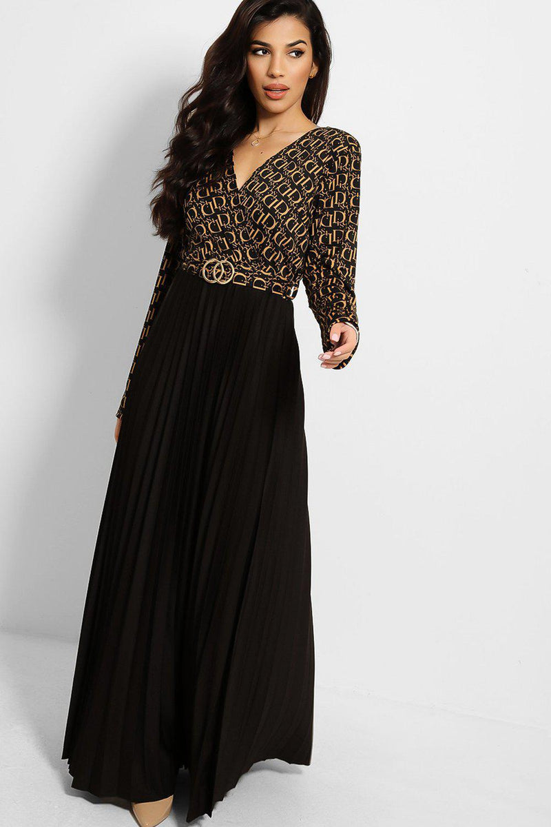 Logo Print Pleated Skirt Maxi Dress-SinglePrice