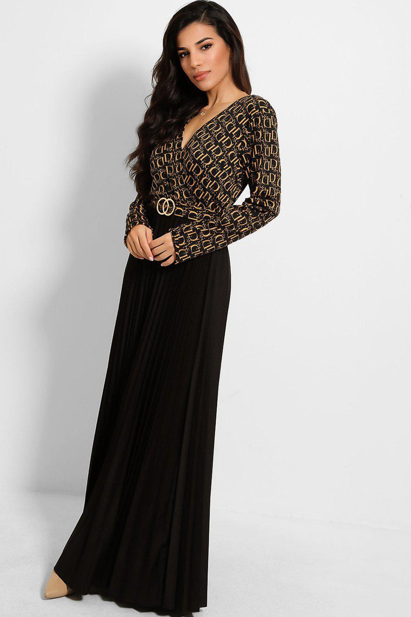 Logo Print Pleated Skirt Maxi Dress-SinglePrice