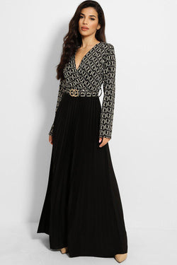 Logo Print Pleated Skirt Maxi Dress-SinglePrice