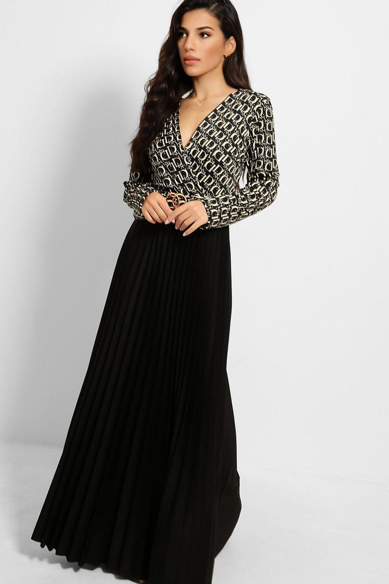 Logo Print Pleated Skirt Maxi Dress-SinglePrice