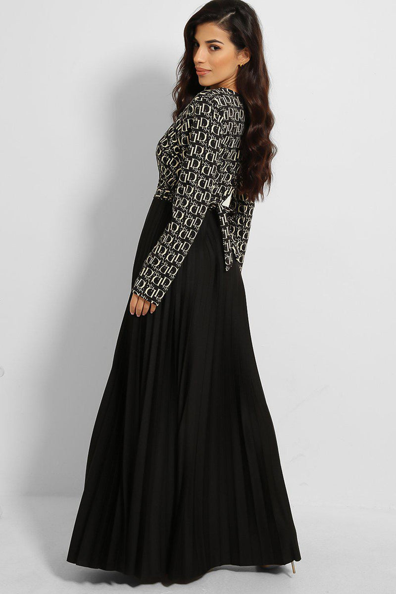 Logo Print Pleated Skirt Maxi Dress-SinglePrice