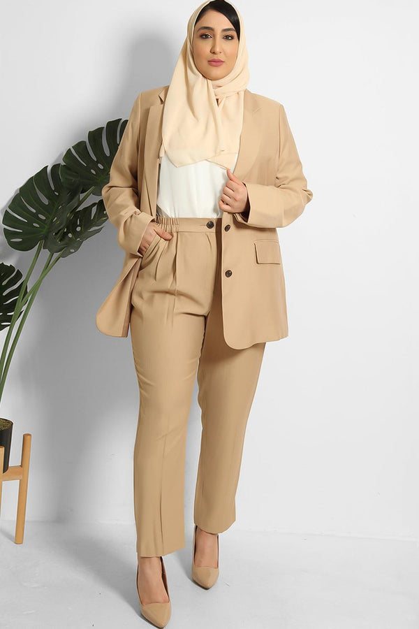 Camel Peg Leg Trousers And Blazer Suit-SinglePrice