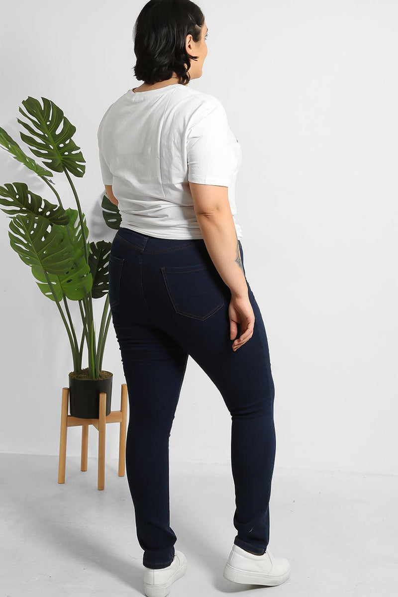 Dark Navy Elastic Waist Jeggings-SinglePrice