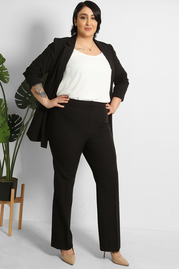 Black Stitch Detail Smart Trousers-SinglePrice