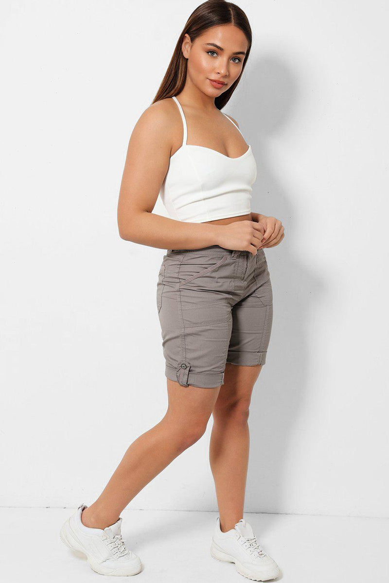 Taupe Roll Up Hem City Shorts-SinglePrice