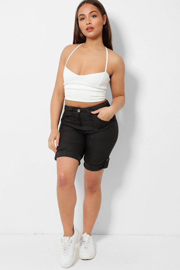 Dark Grey Roll Up Hem City Shorts-SinglePrice