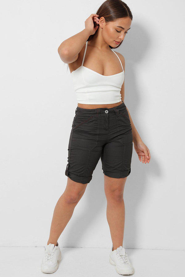 Dark Grey Roll Up Hem City Shorts-SinglePrice